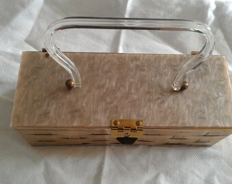 Vintage Celluloid lucite Purse With Woven Brass