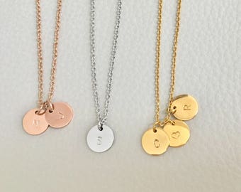Initial necklace, Initial coin necklace, gold silver rose gold initial,disc initial necklace, circle initial necklace, 3 initial necklace,