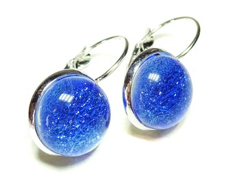 Dichroic Glass Lever Back Earrings - Sky Blue