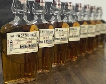 Groomsman Liquor Flask with Labels - Liquor Bottle Flask - Craft Liquor Bottles - Hinged Flask 500ml - 17oz bottle - Bottle & Labels