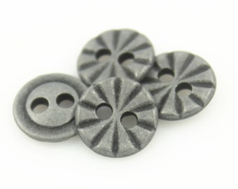 Metal Buttons - Dull Silver Radial Lines Hole Buttons - 11mm - 7/16 inch - 6 pcs