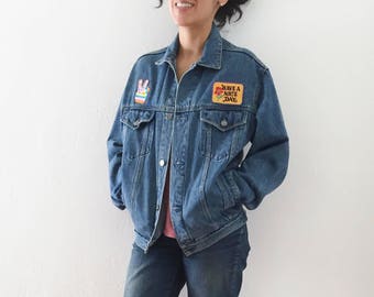 Vintage - Hippie Jean Jacket - Patch Work - Women's Extra Small