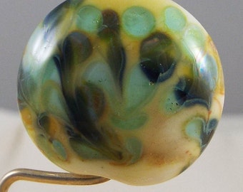 Lampwork Bead: Ivory Floral Lentil Focal Bead WB-Focal 5