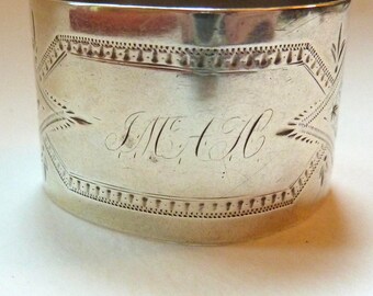 Antique Solid Silver Napkin Ring - Collectible Victorian Napkin Ring - Brightwork Hand Engraved Silver - Probable Coin Silver Napkin Ring