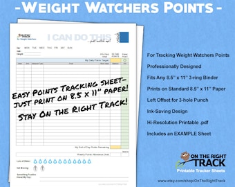 Daily Food Tracking Sheet for Weight Watchers Points
