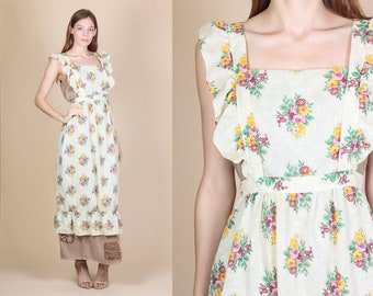 Vintage 70s Floral Pinafore Apron - One Size