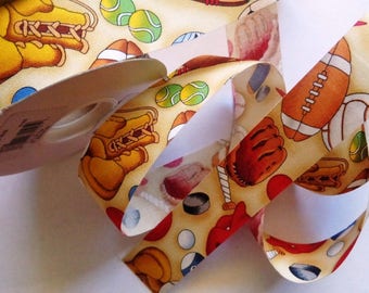 Ball Game Cotton Ribbon Trim, Multi Color, 1 3/8" inch wide, 1 yard, For Mixed Media, Scrapbook, Altered Art, Home Decor, Accessories