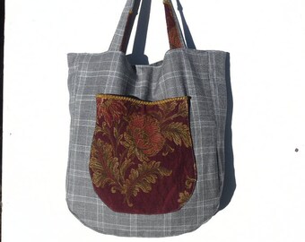 Gray Plaid XL handbag and fancy fabric.