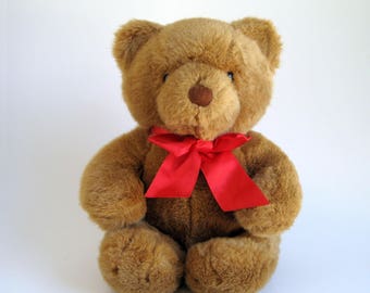 Vintage Dakin Teddy Bear stuffed animal 1980s Toys Red Ribbon Classic Teddy Bear 1989