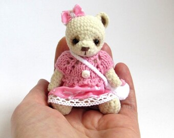 Miniature / Thread Artist / Crochet teddy bear / Crochet bear / Knit bear toy / Handmade gift