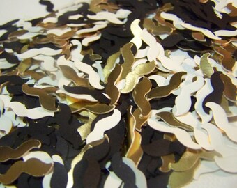 Black, white and gold mustache confetti 600 pieces 1/4 inch tiny mustaches |Ships in 1-2 business days