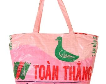 Eco-Art Recycled Plastic Large Market Tote, Rice Bag, made of upcycled rice bags and feed sacks, purse, handbag, Blue Dragon Craft