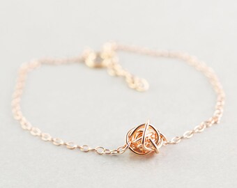 Rose Gold Knot Bracelet, Knotted Jewelry, Bridesmaid Gift, Tie The Knot