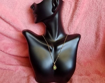 Gold Chain Necklace with Gold and Peridot colored Pendant