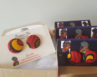 Red fabric earrings, Red button earrings, Button earrings, African fabric earrings, Fabric earrings, Button jewelry, African jewelry, Gifts