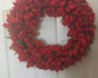 23' Red Tulip wreath / spring wreath / summer wreath / front door wreath / holiday wreath / door wreath / Easter wreath