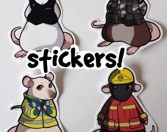 Hero Rat Stickers - Cute Paramedic, Fire and Rescue, Police and Army Rat - SUPPORTING APOPO