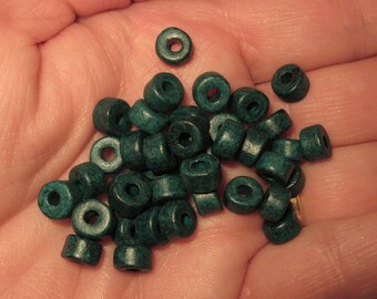 25 Dark Teal Green Mykonos Greek Ceramic Beads 6x4mm Mini Tube Beads