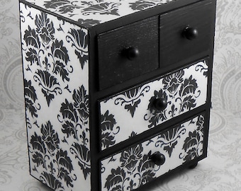 Custom Black and White Damask Stash Jewelry Box