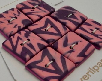 Handmade Square Buttons Pink and Purple 20mm