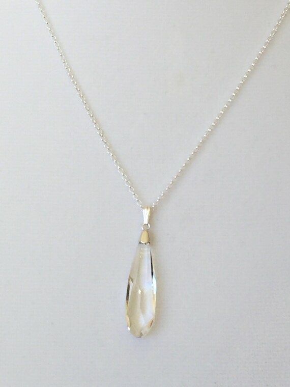 Swarovski Crystal Raindrop Necklace, Sterling Silver