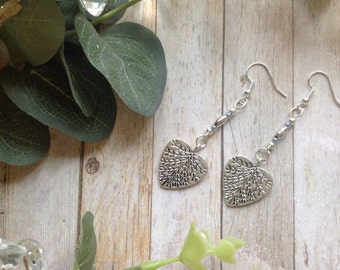 Silver Heart Statement Drop Earrings