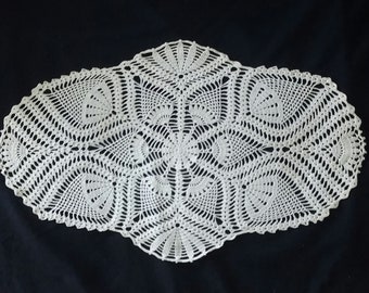 Vintage Oval Crochet Doily, 21 inches x 12 inches Hand Crocheted Doily, Vintage Doily, Crochet Doily