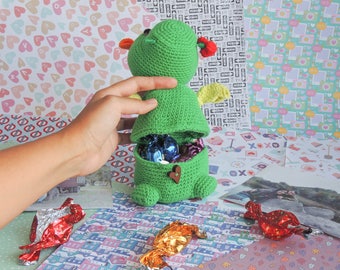 Dragón cajita de bombones, amigurumi, bombonera, regalo de aniversario, regalo de San Valentin