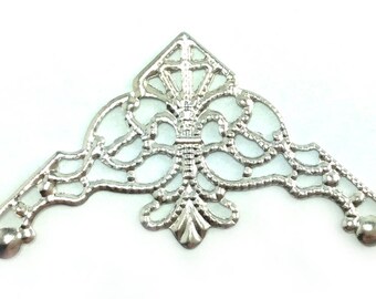 20 Filigree Corner Components Silver Plated 36680
