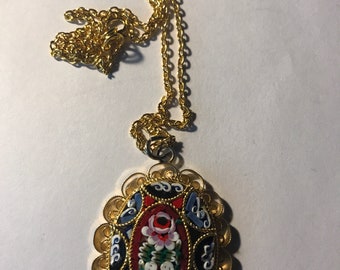 Italian Micro Mosaic pendant necklace on chain