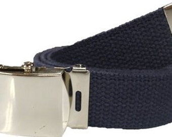 Navy Blue Belt & Chrome Buckle 100% Cotton Military 54" Long Web Belt