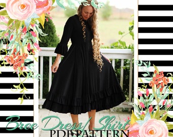 LALA Bree Dress Shirt Peplum PDF Pattern Digital Modest