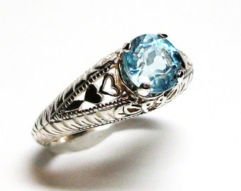 Blue topaz, blue topaz ring, sweetheart ring, birthstone ring, solitaire ring, blue, s 6 3/4 "Sweets for my sweet"