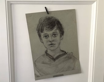Vintage Portrait, Portrait Drawing Vintage, Oil Pastel Portrait, Portrait of Boy, Portrait Drawing, Vintage Original Drawing, 1980's Art