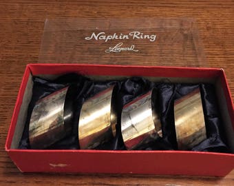 Vintage Leonard Set if 4 Silver Plate Super Cool Slanted Oval Napkin Rings