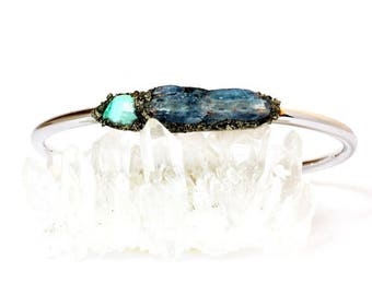 Turquoise Cuff Bracelet, Boho Turquoise Jewelry, Raw Turquoise Jewelry, Genuine Turquoise Jewelry, December Birthstone, Kyanite Bracelet