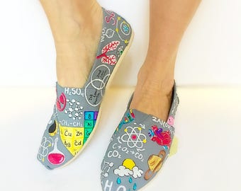 Custom science teacher TOMS - scientist gift - science gift - science teacher - chemistry gift - scientist - painted shoes - custom shoes