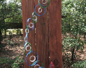 lt blue, lt green clear ,GLASS WIND CHIMES from recycled bottles, garden decor windchimes mobiles handmade