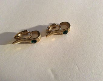 Green Rhinestone Clip On Earrings