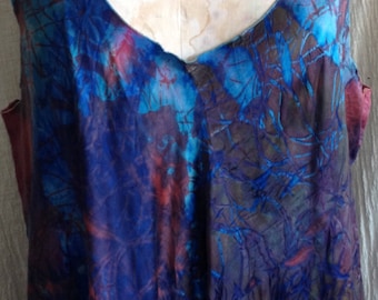 Plus size tank dress silk tie dye boho chic plus size dress orange dark blue turquoise dark green