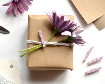 Mini Pegs - Purple Gift Wrapping || Choose Your Own Set of 8 Clothes Pins || Tiny Wooden Pegs in the Home Office || Stationery Clothespins