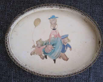 Vintage oval metal vanity tray