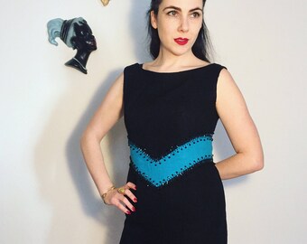 Vintage 50s Wiggle Dress Beaded