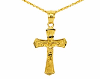 14k Yellow Gold Crucifix Necklace Pendant