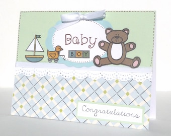 Baby Boy Congratulations Greeting Card - Handmade Paper Card for New Mom, Baby Shower