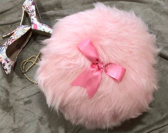Large Powder Puff Burlesque Pin Up Prop Pink Faux Fur