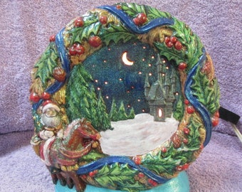 Hand Painted Lighted Ceramic Christmas Castle Scene