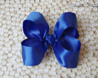 Royal Blue Satin Large Hair Bow 4" Christmas Hairbow 4" Hair Bow Large Hair Bow Girl Hairbow Royal Blue Satin Bow