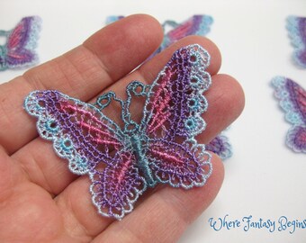 One Hand Dyed Venise Applique Butterfly, Rayon, Victorian Embellishments, Crazy Quilts, Clothes, Pillows, Hand Bags, Scrap Booking, VLA129
