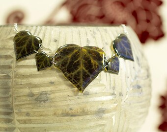 Dark ivy leaves necklace, jewellery box included. Made in England.